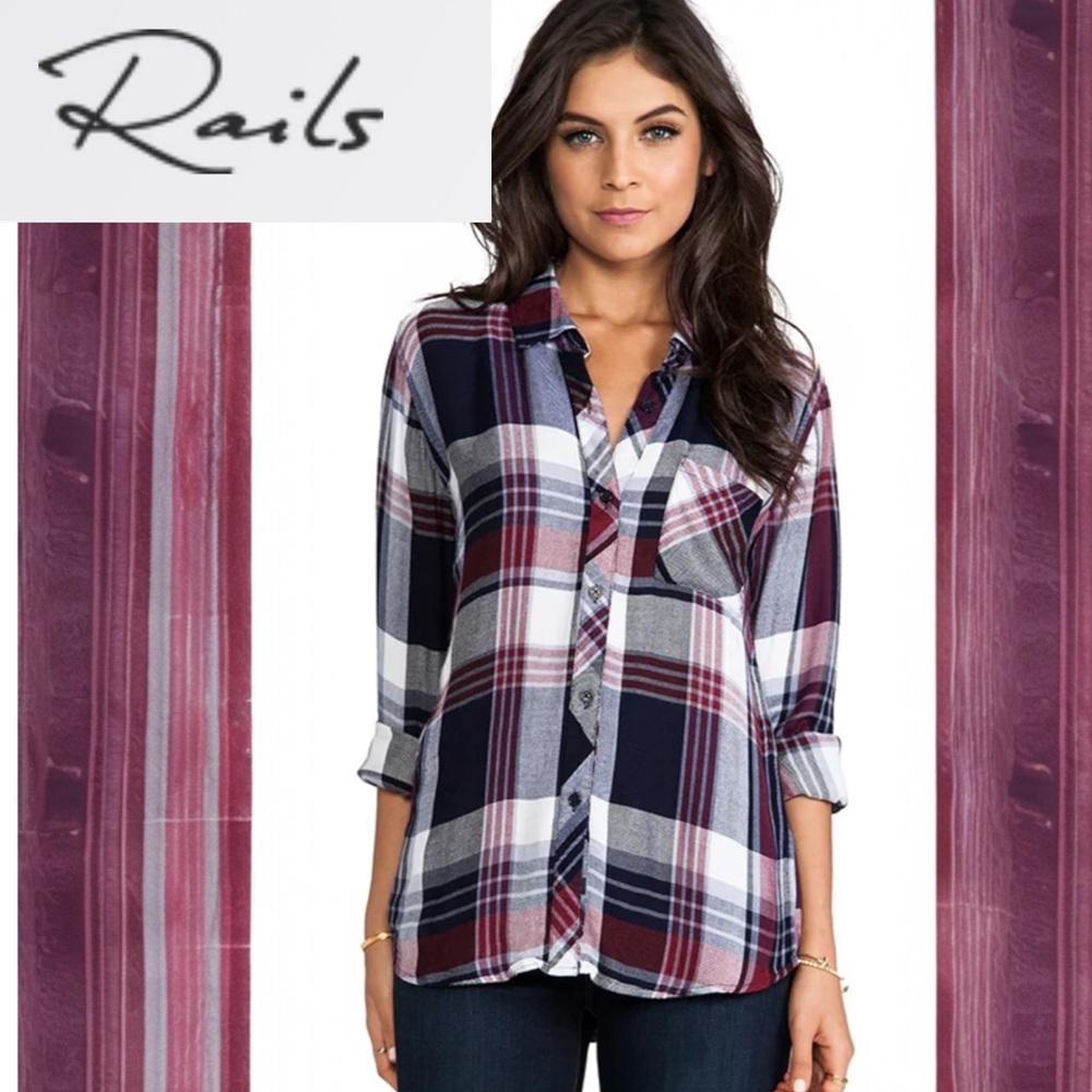 Rails Hunter Plaid Button Front Long Sleeve Shirt in Wine & White Size Small
